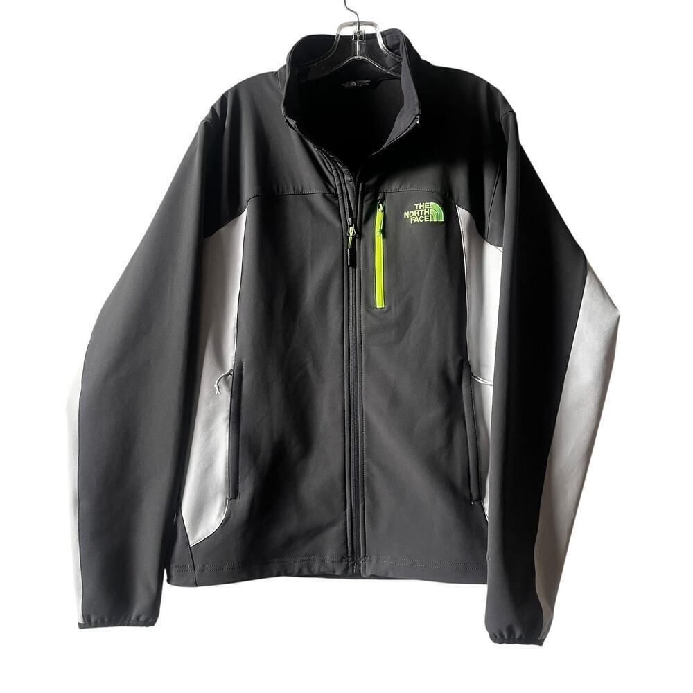 The North Face Jacket Mens Medium Charcoal/Gray WindWall Softshell Green Trim